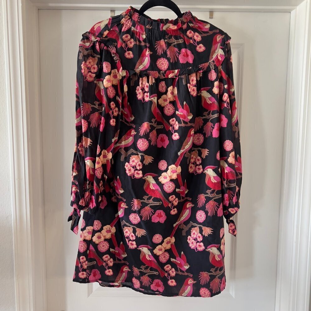 660 Olivia James Emma Dress, Vintage Bird Size Large Color Black Red - Picture 3 of 6